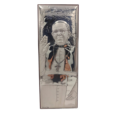 Icona Papa Francesco in Argento e Legno 7x19 cm | Artigianato Italiano