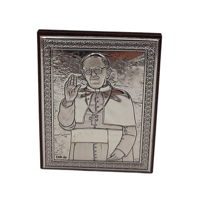 Icona Papa Francesco in Argento con Retro in Legno – 5x7 cm – Made in Italy