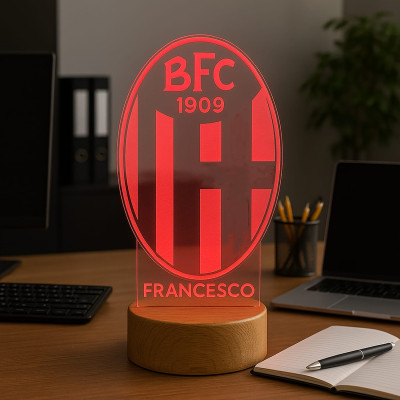 Lampada in Plexiglass con Disegno Stemma del Bologna Calcio e Nome Personalizzato