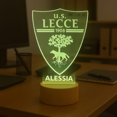 Lampada in Plexiglass con Disegno Stemma del Lecce Calcio e Nome Personalizzato