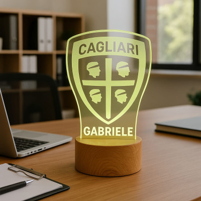 Lampada in Plexiglass con Disegno Stemma del Cagliari Calcio e Nome Personalizzato