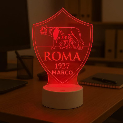 Lampada in Plexiglass con Logo Roma Calcio e Nome Personalizzato