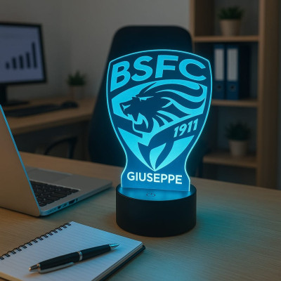 Lampada in Plexiglass con Disegno Stemma del Bresciaa Calcio e Nome Personalizzato