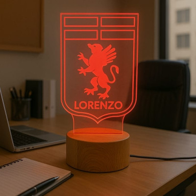 Lampada in Plexiglass con Disegno Stemma del Genoa Calcio e Nome Personalizzato