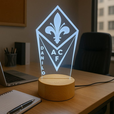 Lampada in Plexiglass con Disegno Stemma della Fiorentina Calcio e Nome Personalizzato