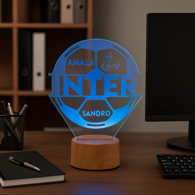 Lampada in Plexiglass con Pallone Da Calcio Forza Inter Amala e Nome Personalizzato