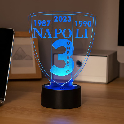 Lampada in Plexiglass con Disegno Scudetto del Napoli Calcio e Nome Personalizzato